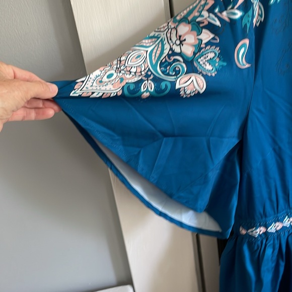 New with tags BloomChic dress, size 18-20 teal blue with mauve and aqua accents - Picture 7 of 10